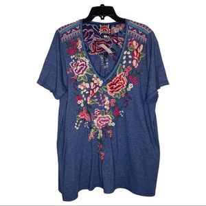Johnny Was Embroidered Tee Shirt